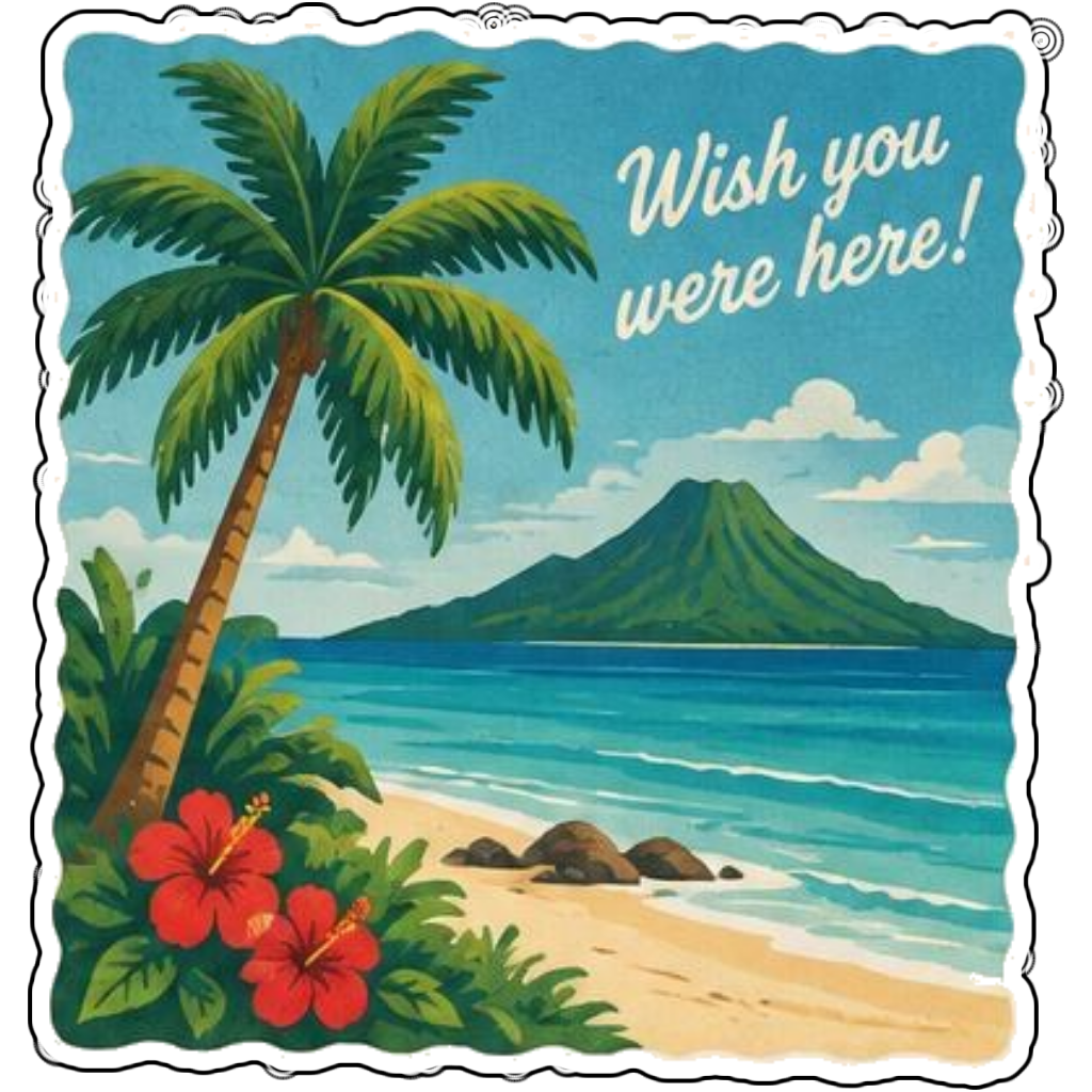 A palm tree island postcard