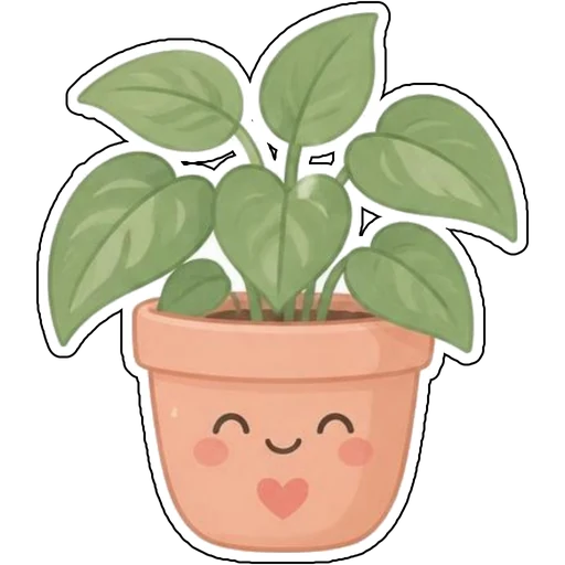A calm potted plant with a smiling face