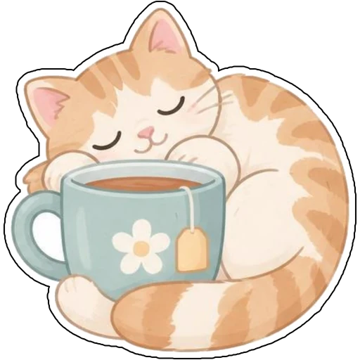 A cozy mug of tea with a sleeping cat