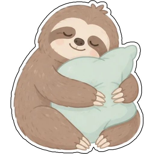 A gentle sloth hugging a pillow
