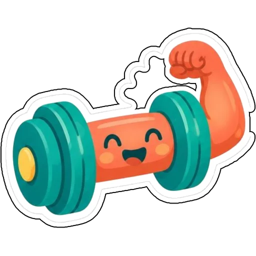 A cheerful dumbbell with a flexing arm