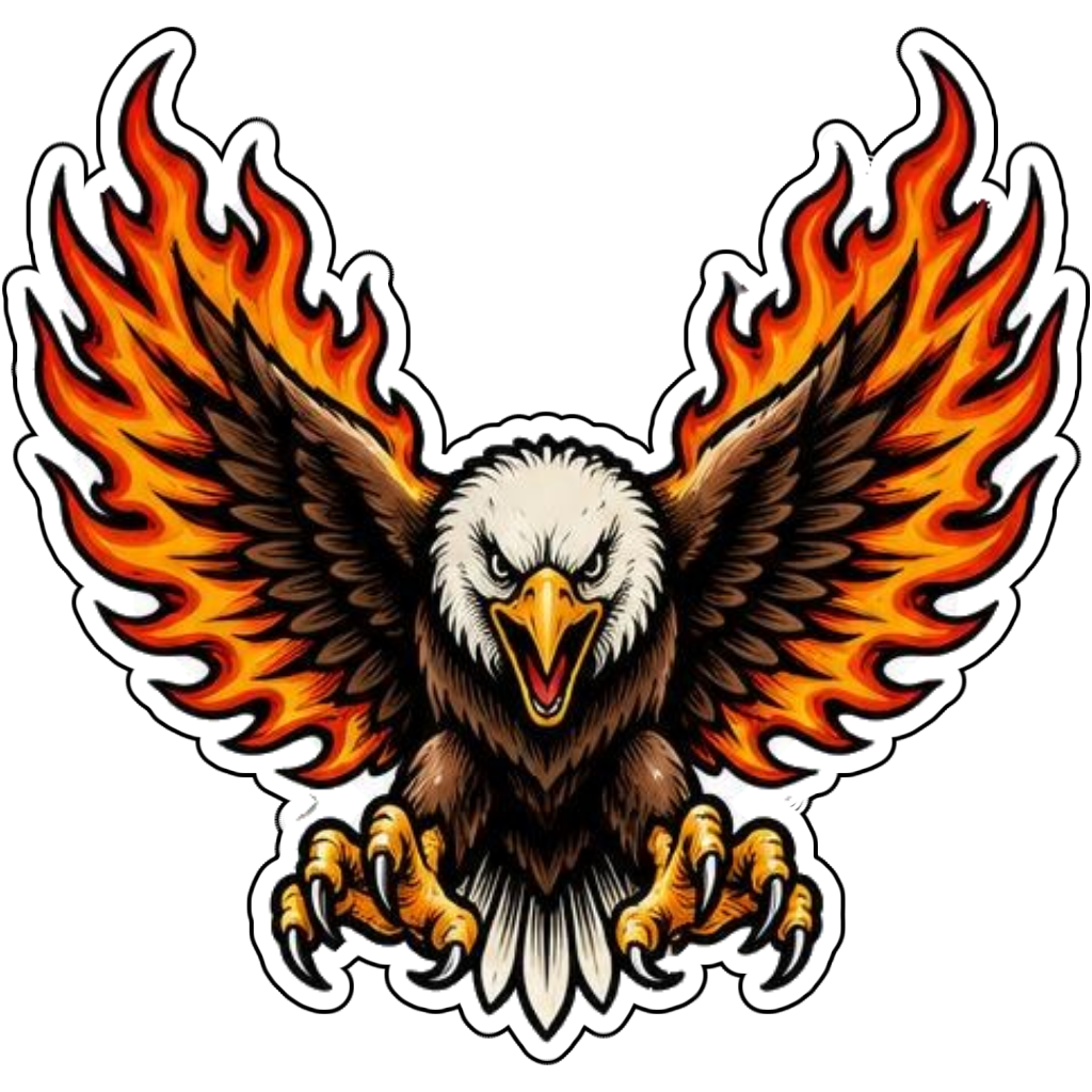 An eagle with flames on its wings