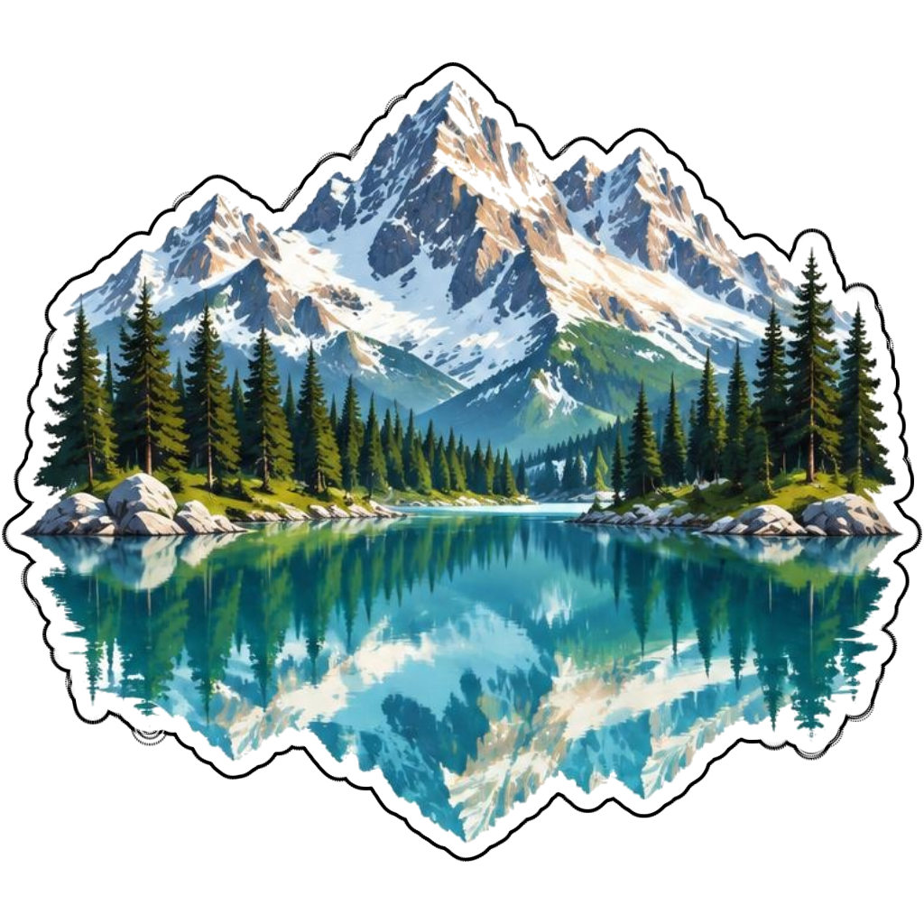 Alpine peaks reflected in a turquoise lake
