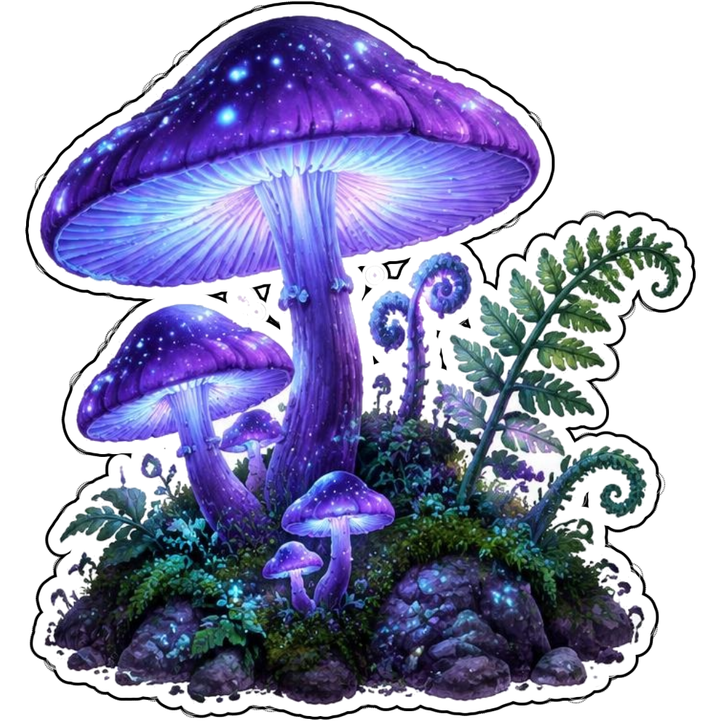 Glowing purple fantasy mushrooms