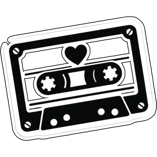 A cassette tape with a heart on the label