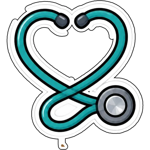 A teal stethoscope curled into a heart