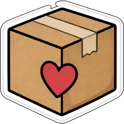 A kraft shipping box with a red heart