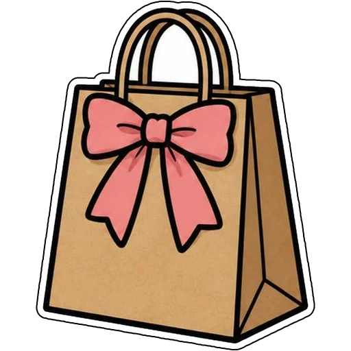 A kraft shopping bag tied with a pink bow