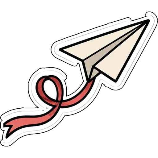 A paper airplane trailing a red ribbon