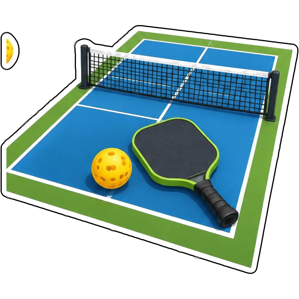 A miniature pickleball court with net and paddle