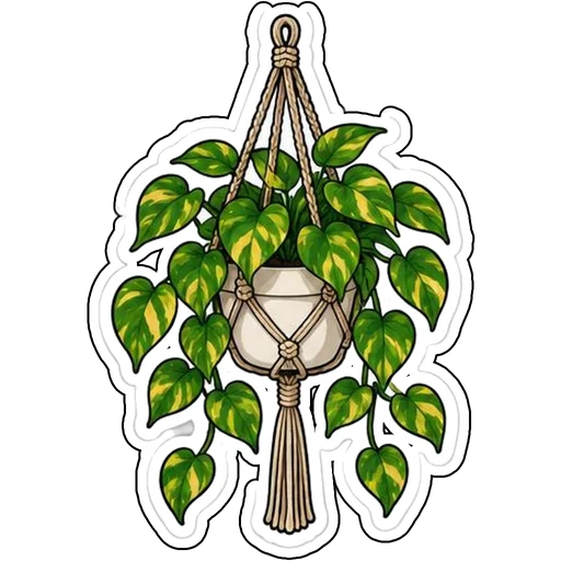 A golden pothos trailing from a macrame hanger