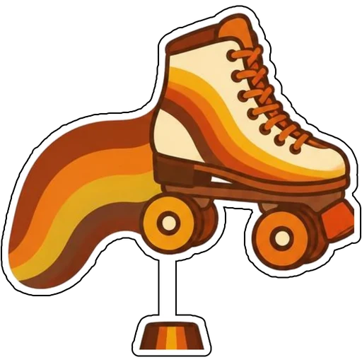 A roller skate with a rainbow trail