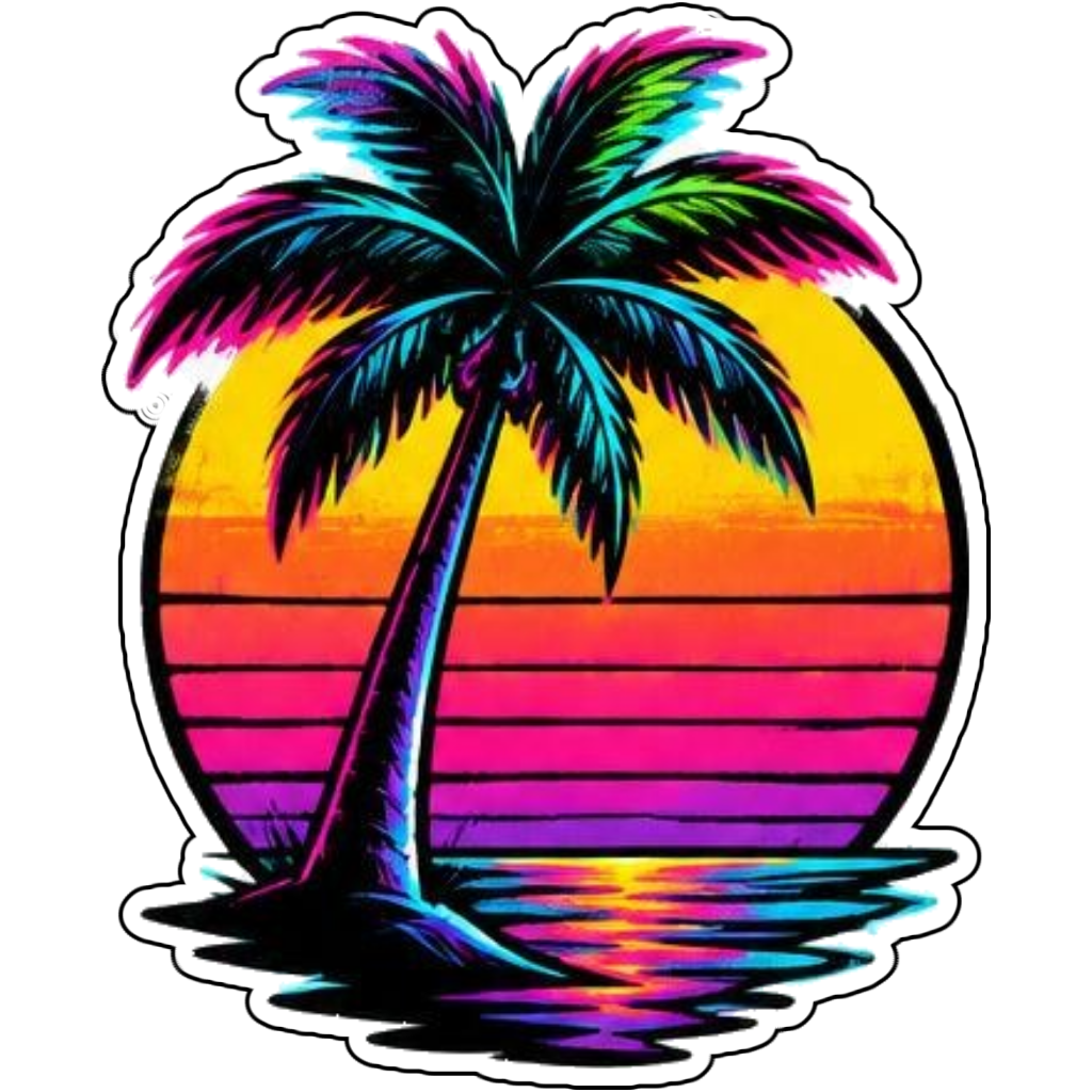A neon palm tree at sunset