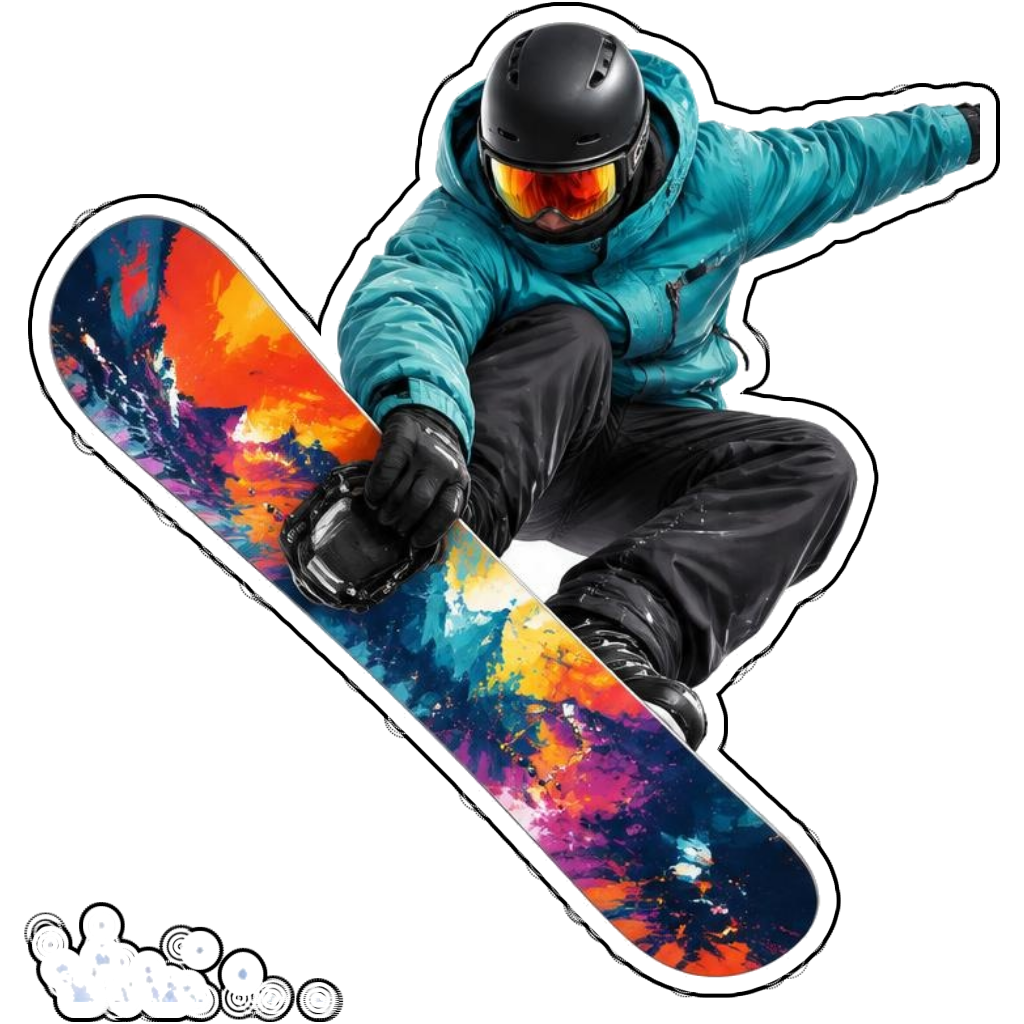 A snowboarder doing a grab in a teal jacket