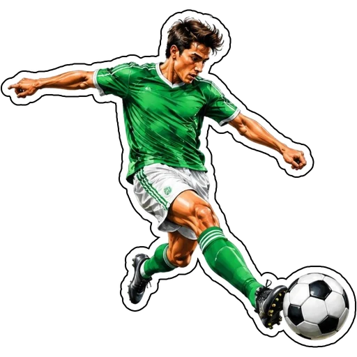 A player kicking a ball in a green kit