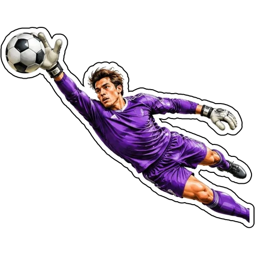A goalkeeper making a diving save in purple