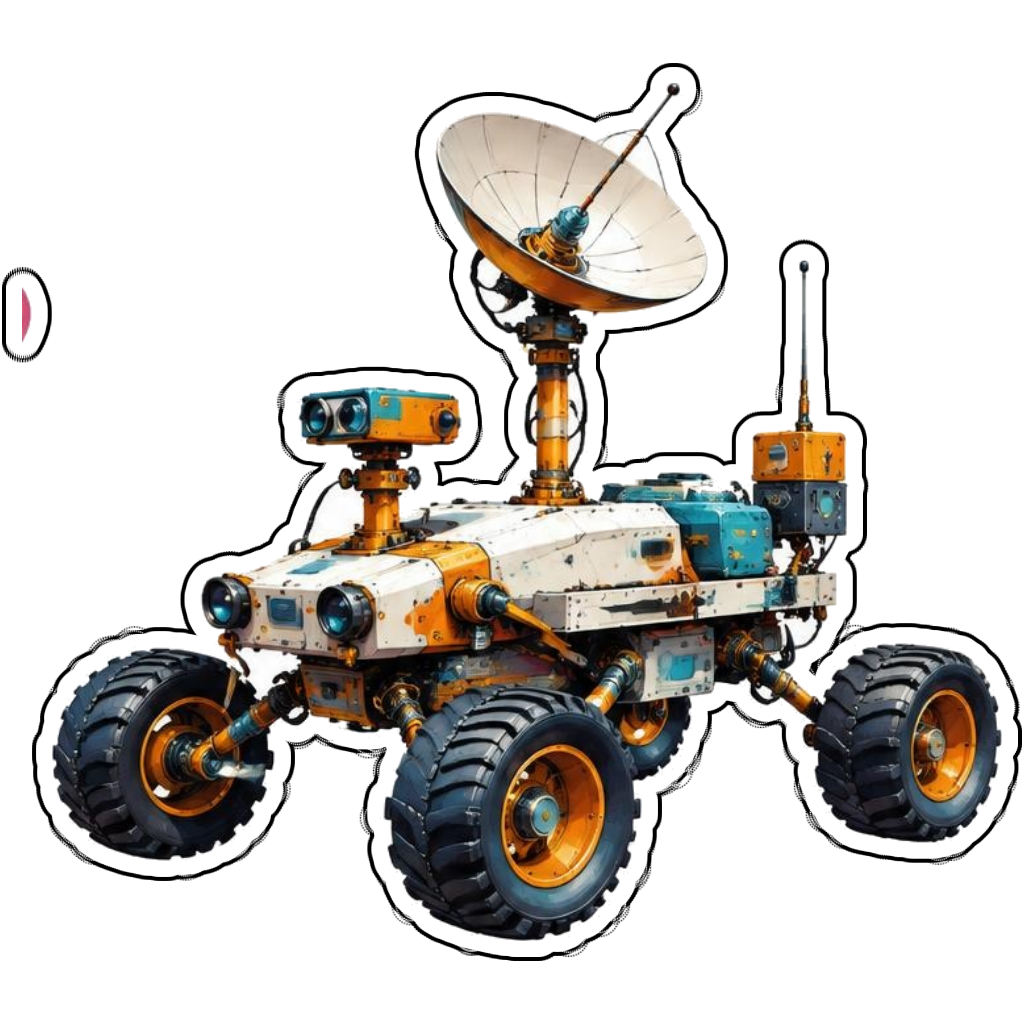 A colorful lunar rover with antenna