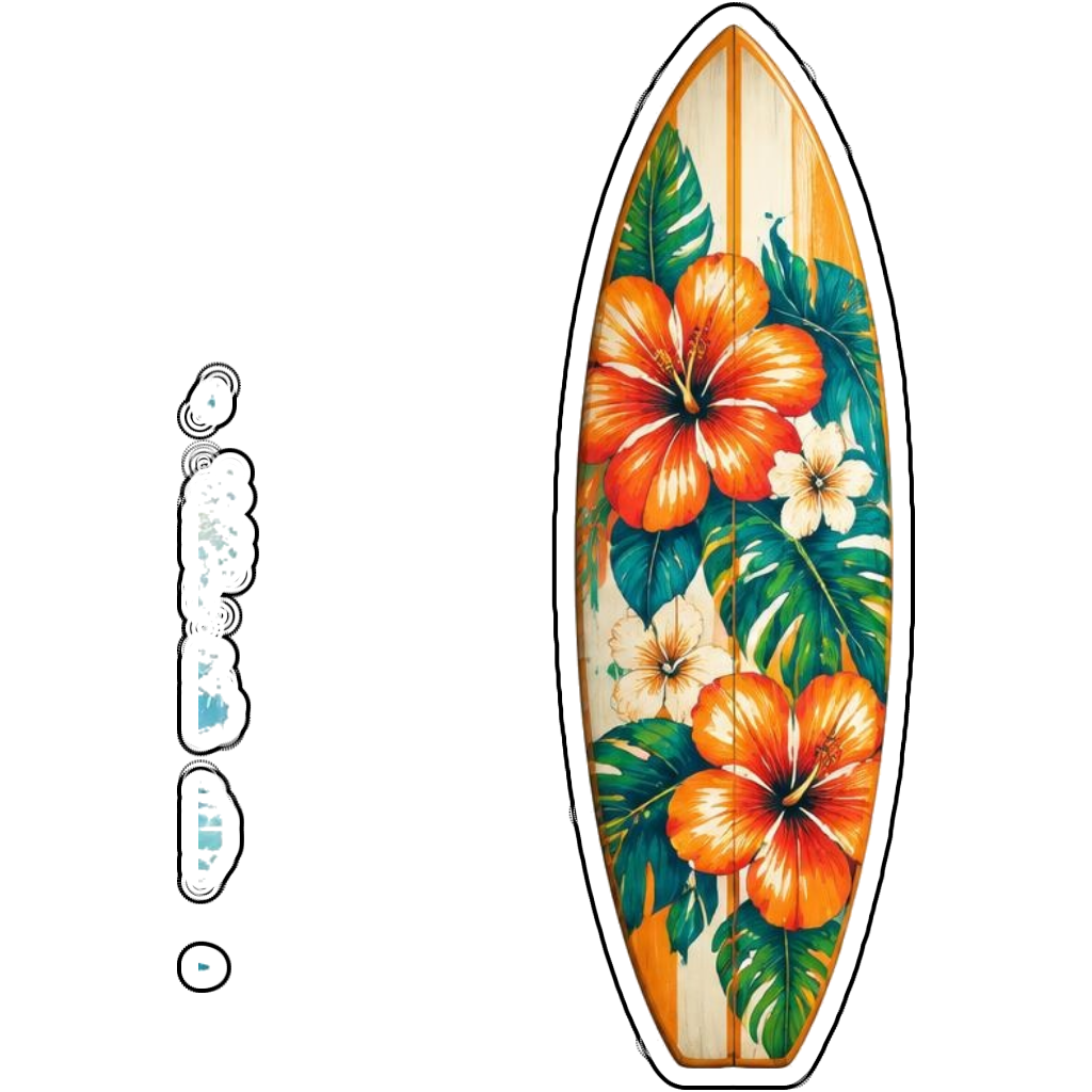 A floral longboard standing upright
