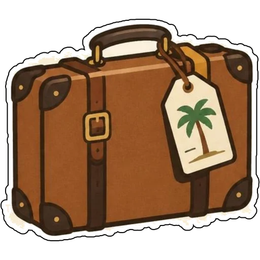 A vintage suitcase with a palm tree luggage tag