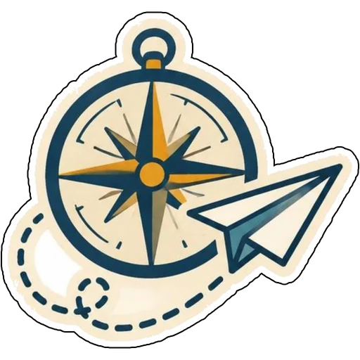 A compass with a paper airplane
