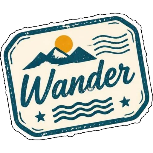 A passport stamp badge that says Wander