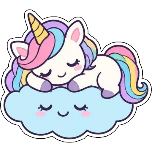 A sleepy unicorn napping on a cloud
