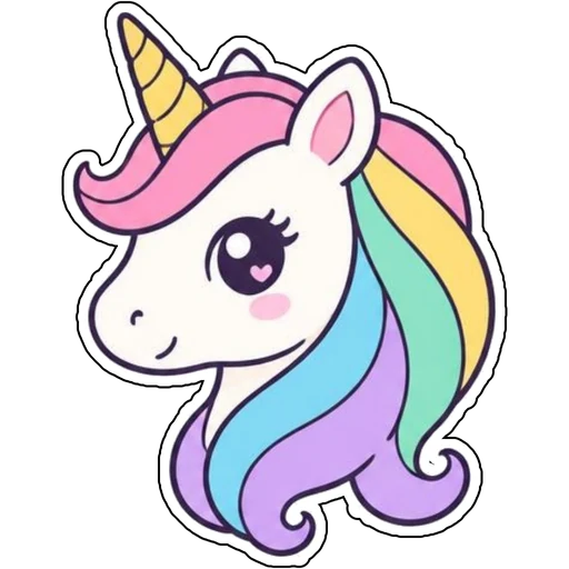 A unicorn head with a rainbow mane