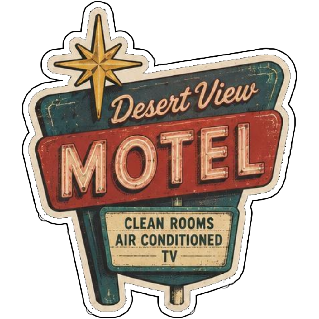 A retro motel sign at dusk