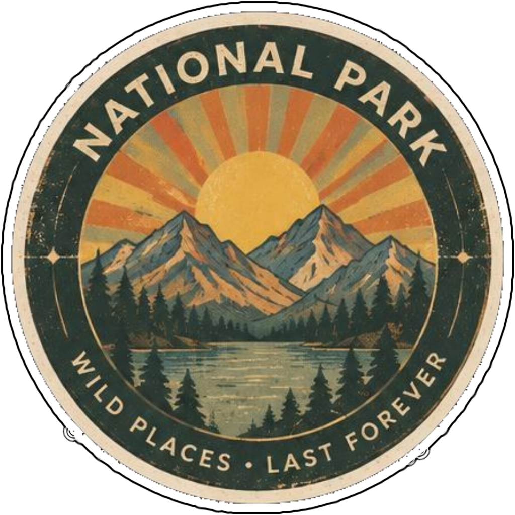 A sunburst badge for a national park