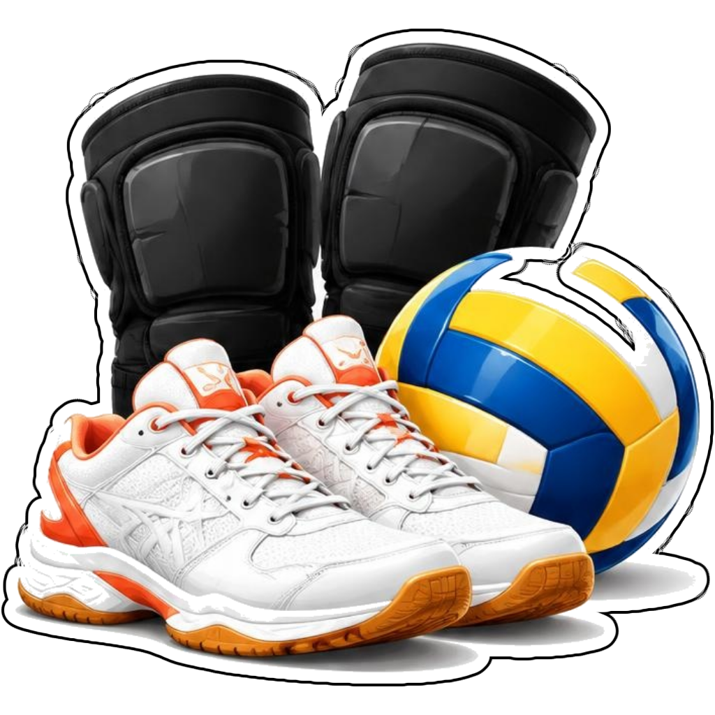 Knee pads and shoes beside a volleyball