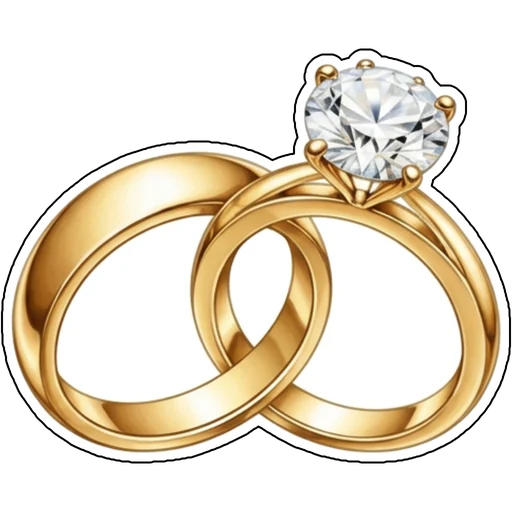 Two interlocked gold rings with a diamond