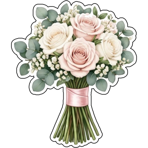 A bouquet of blush and ivory roses with eucalyptus