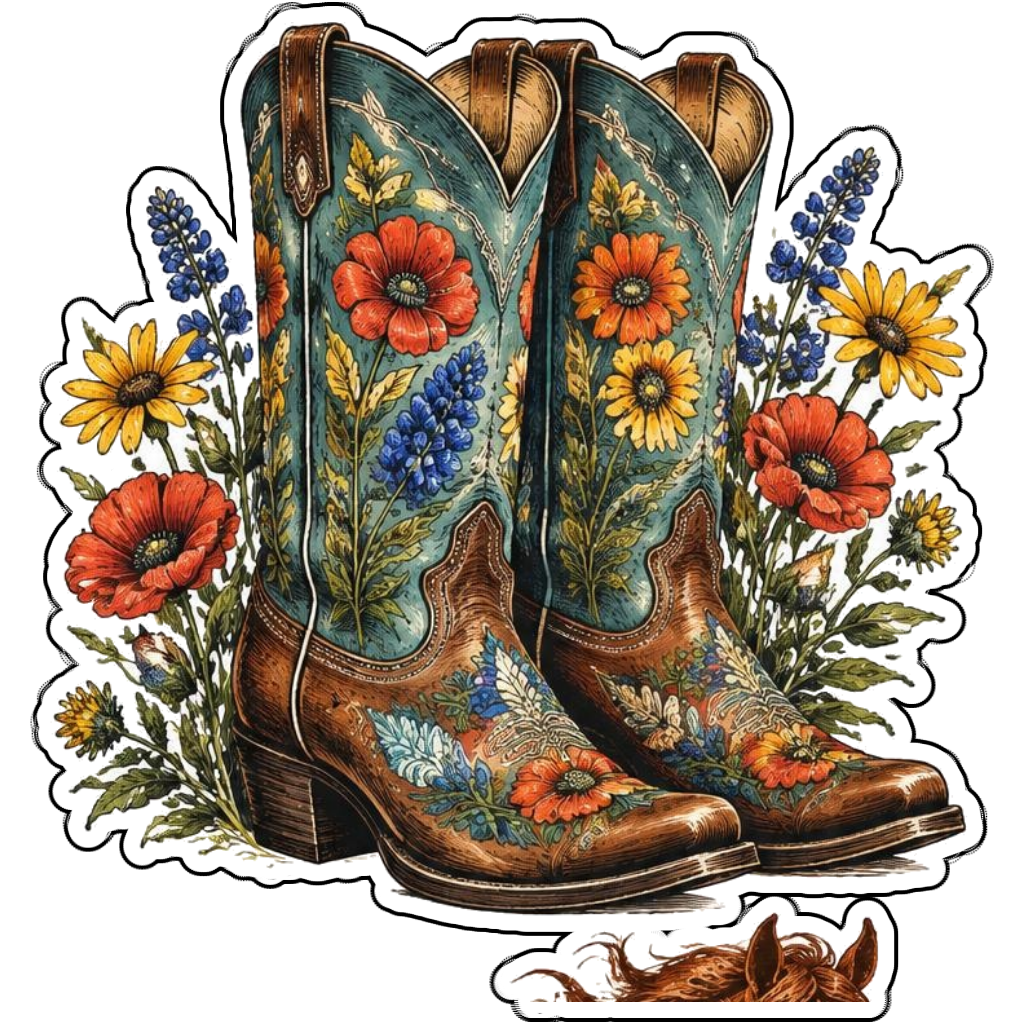 Embroidered cowboy boots with wildflowers