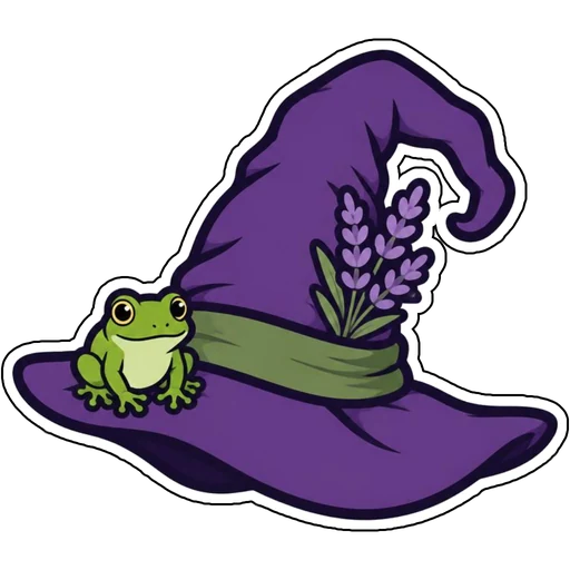 A witch hat with a small frog on the brim