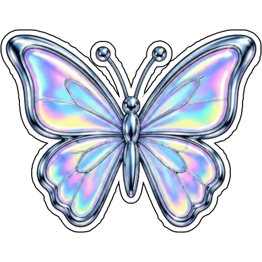A chrome butterfly with iridescent wings